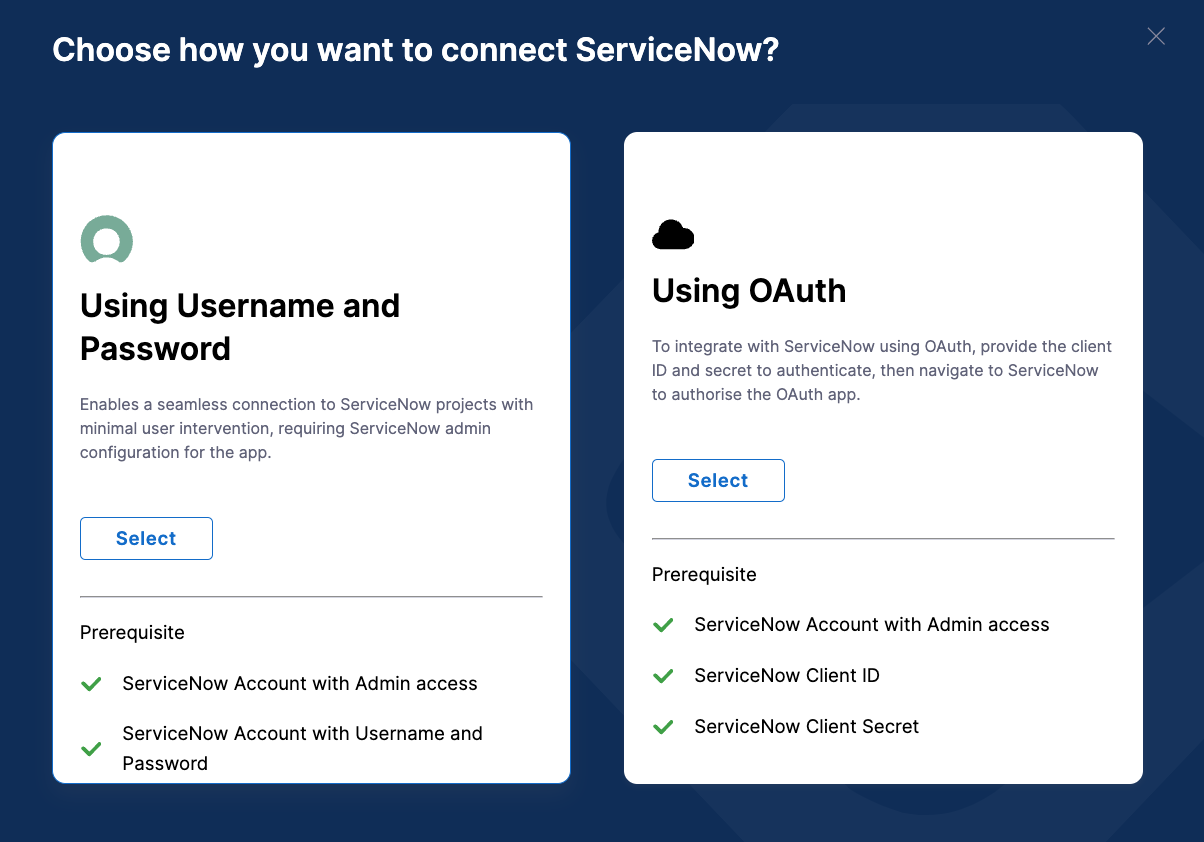 ServiceNow Authentication Mode